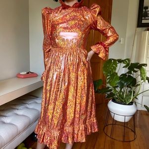 (SOLD) Batsheva Holographic Rose Gold Lamé Dress